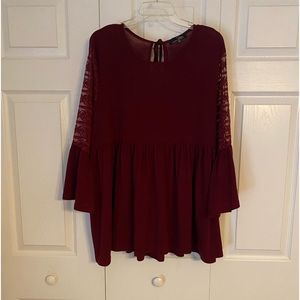 Suzanne Betro Weekend Burgundy 3/4 Sleeve Drop Waist Tunic Women Lace Sleeves 4X